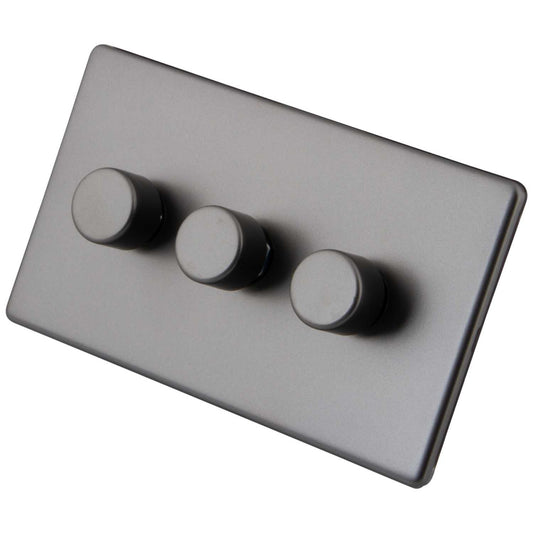 M2 Decorative Screwless 400W 3 Gang Leading Edge LED Dimmer Gunmetal