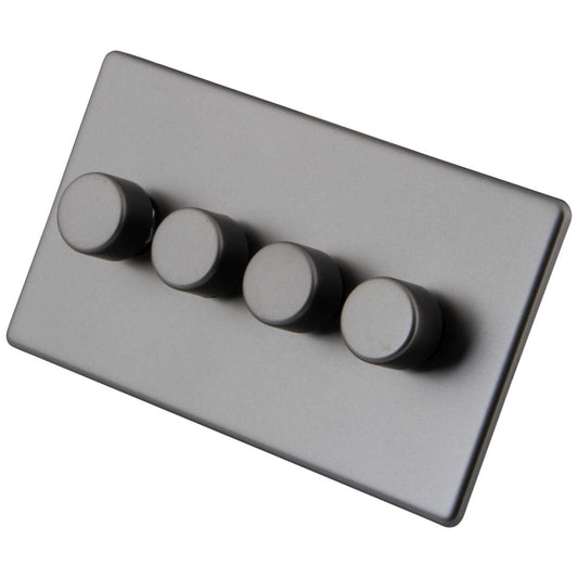 M2 Decorative Screwless 400W 4 Gang Leading Edge LED Dimmer Gunmetal