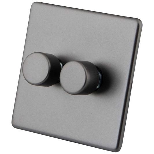 M2 Decorative Screwless 400W 2 Gang Intelligent Dimmer Gunmetal
