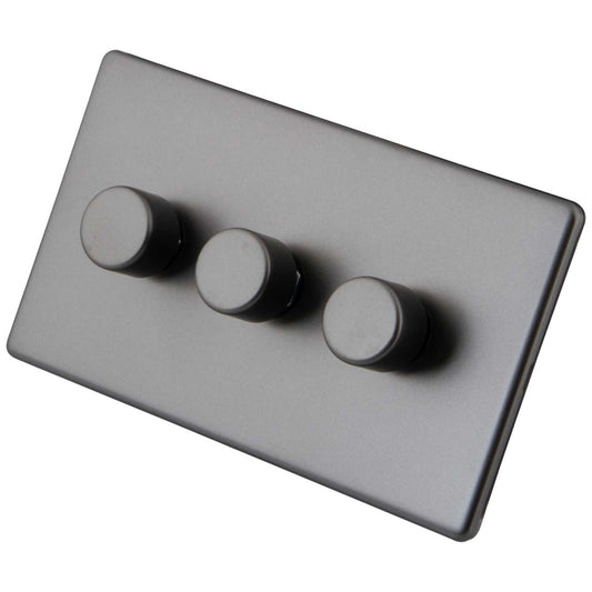 M2 Decorative Screwless 400W 3 Gang Intelligent Dimmer Gunmetal