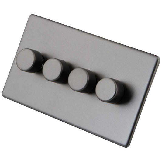 M2 Decorative Screwless 400W 4 Gang Intelligent Dimmer Gunmetal