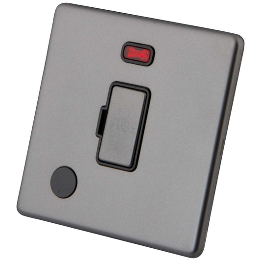 M2 Decorative Screwless 13A Unswitched Fused Spur with Neon and F/Outlet Black Insert Gunmetal