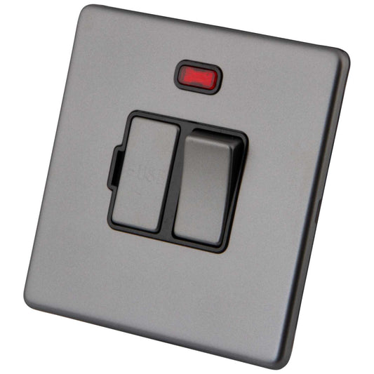 M2 Decorative Screwless 13A Switched Fused Spur with Neon Black Insert Gunmetal