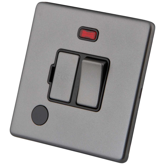 M2 Decorative Screwless 13A Switched Fused Spur with Neon and F/Outlet Black Insert Gunmetal