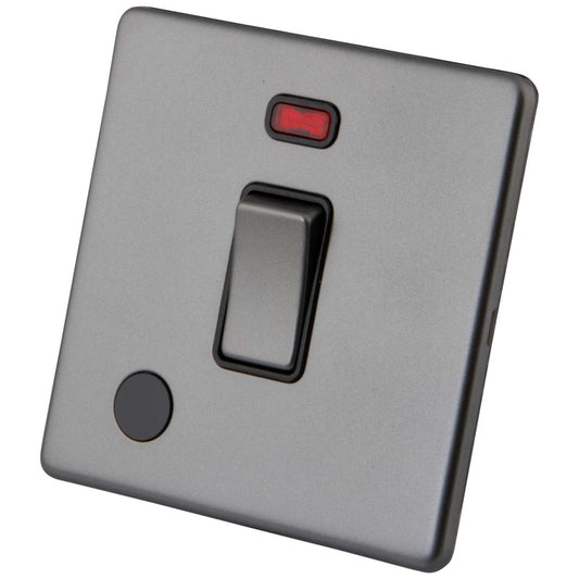 M2 Decorative Screwless 20A DP Switch with Neon and Flex Outlet Black Insert Gunmetal