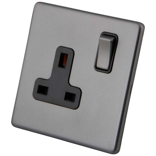 M2 Decorative Screwless 13A 1 Gang DP Switched Socket Black Insert Gunmetal
