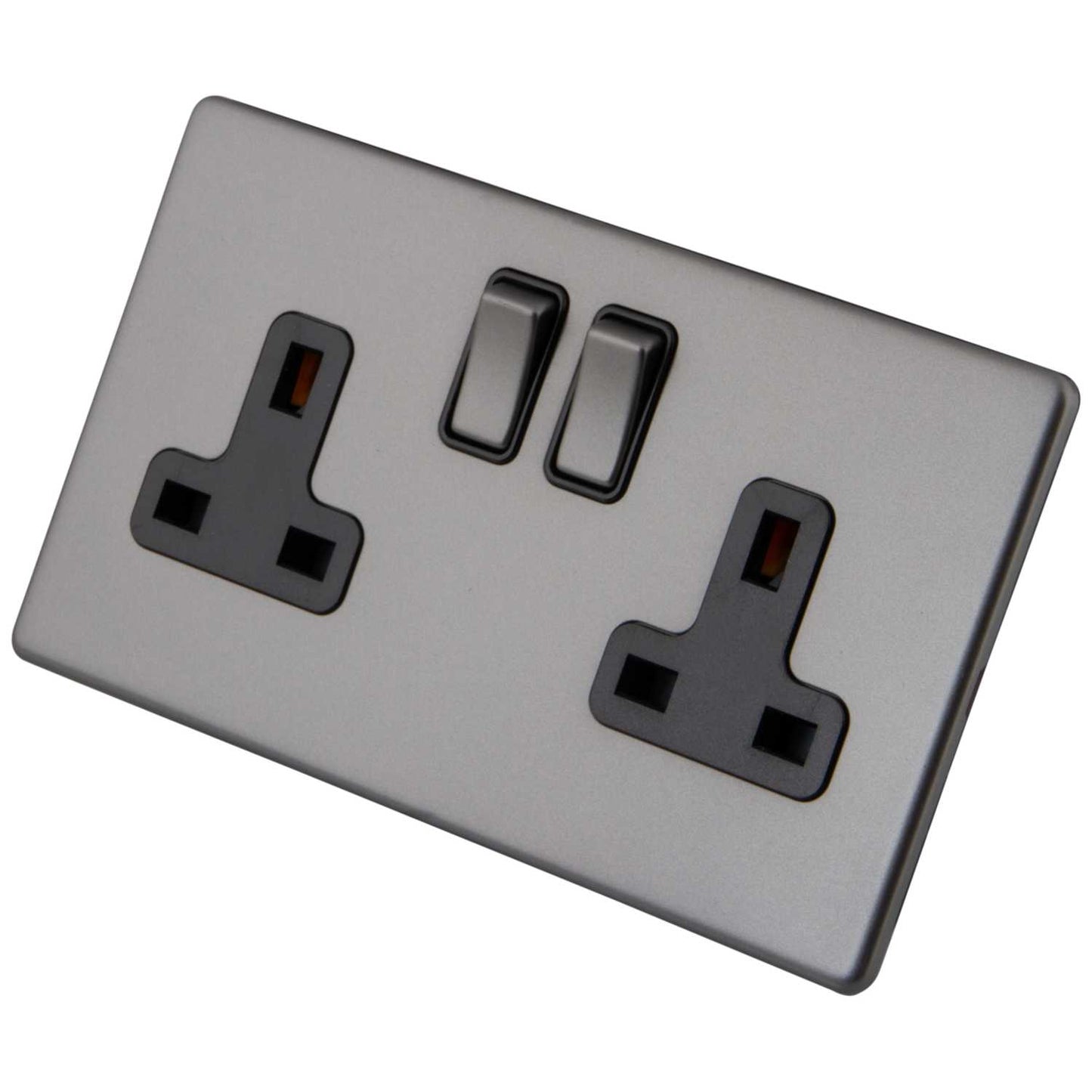 M2 Decorative Screwless 13A 2 Gang DP Switched Socket Black Insert Gunmetal