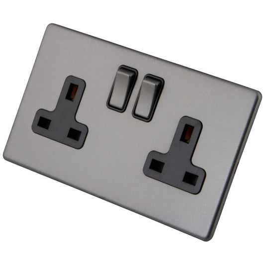 M2 Decorative Screwless 13A 2 Gang DP Switched Socket Black Insert Gunmetal