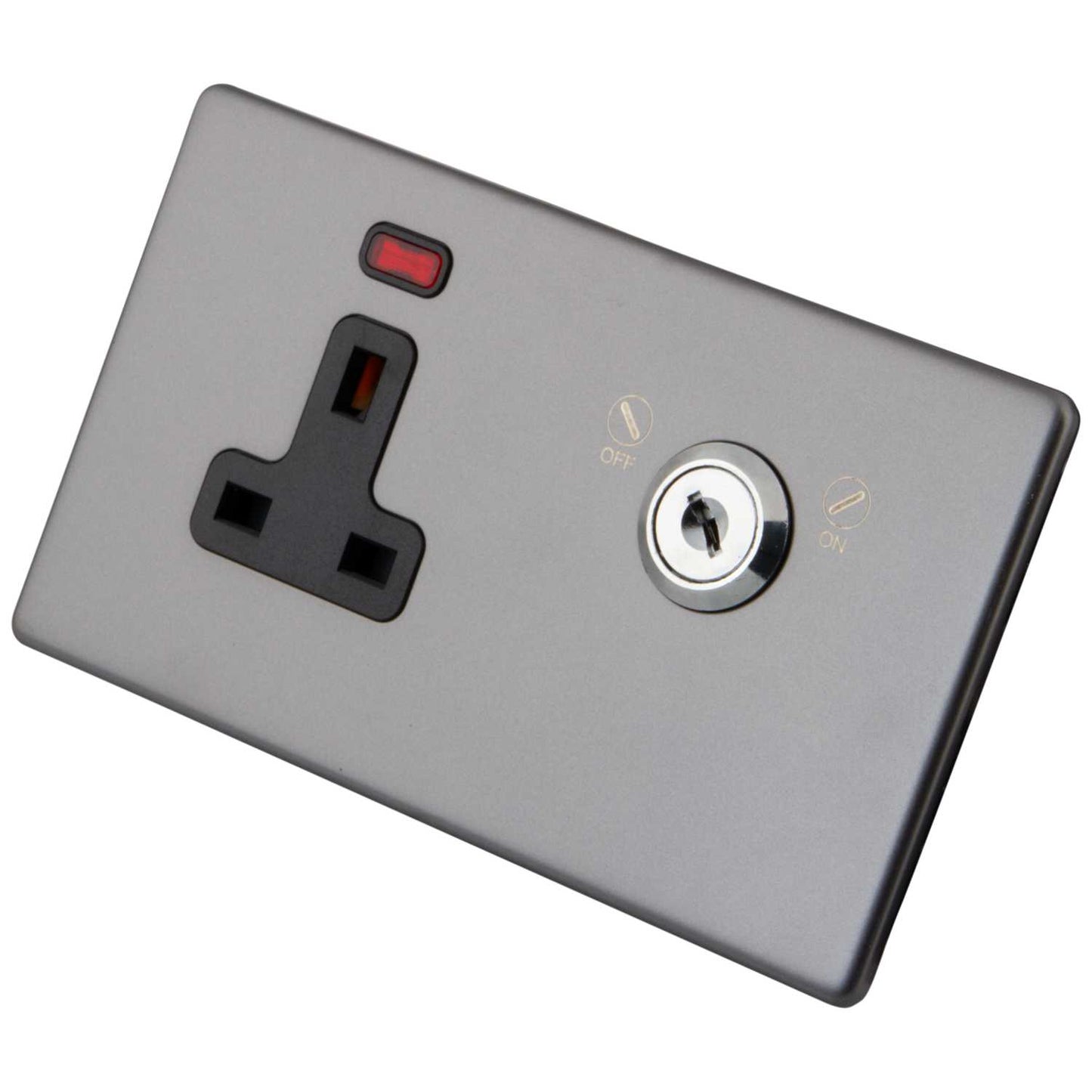 M2 Decorative Screwless 13A DP Key Lockable Socket Black Insert Gunmetal