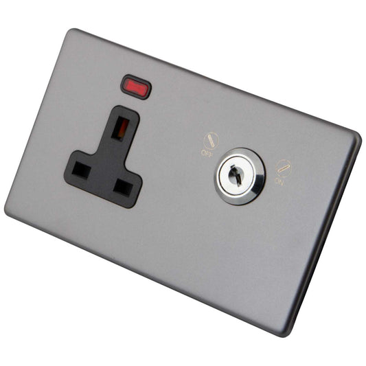 M2 Decorative Screwless 13A DP Key Lockable Socket Black Insert Gunmetal