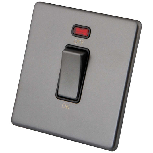 M2 Decorative Screwless 45A 1 Gang DP Switch with Neon Black Insert Gunmetal
