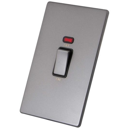 M2 Decorative Screwless 45A 2 Gang DP Switch with Neon Black Insert Gunmetal