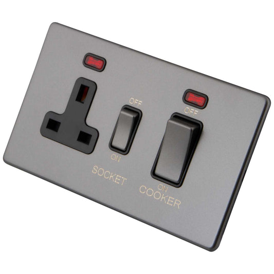 M2 Decorative Screwless 45A Cooker Control Unit with Neon Black Insert Gunmetal