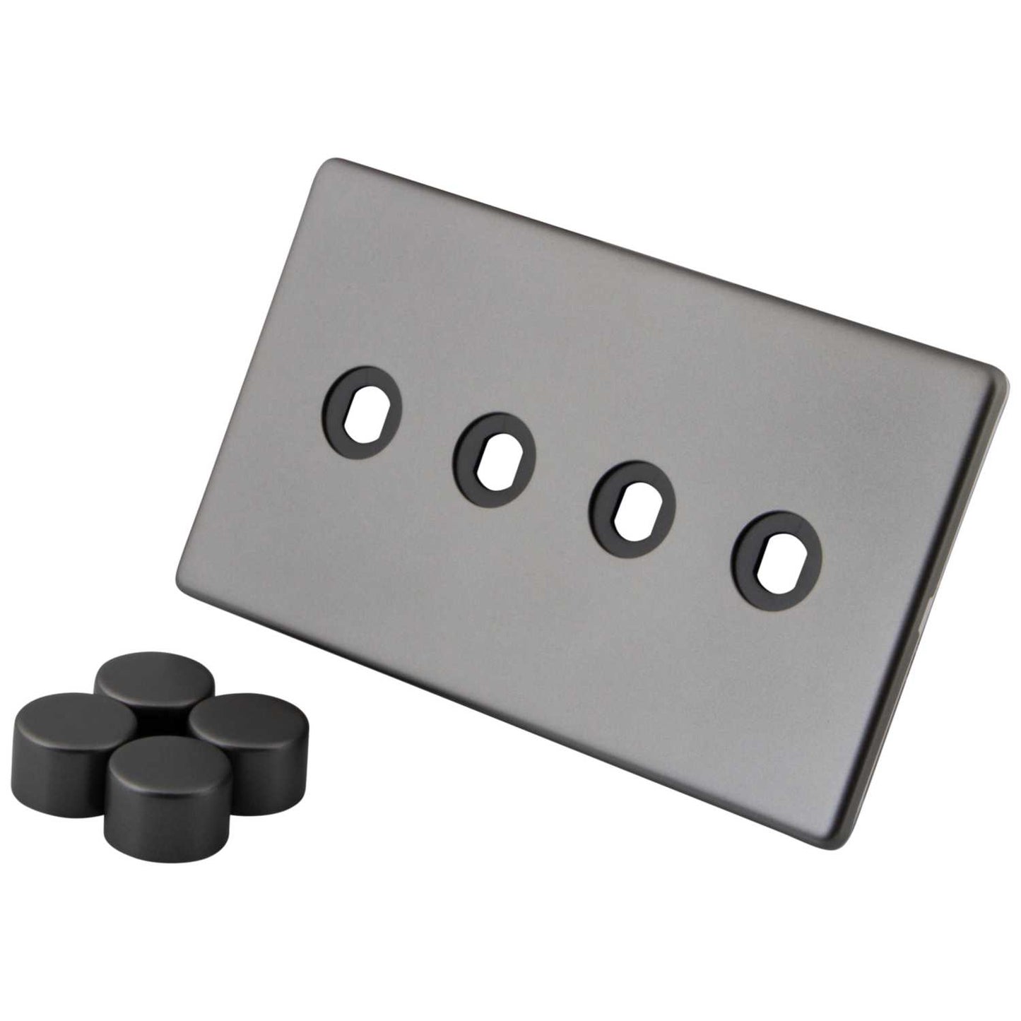 M2 Decorative Screwless 4 Gang Unfurnished Dimmer Plate and Knobs Gunmetal