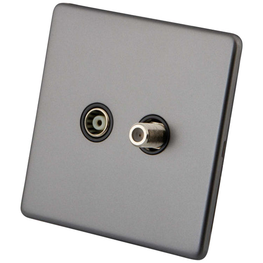 M2 Decorative Screwless 1 Gang Satellite and Coaxial Socket Black Insert Gunmetal