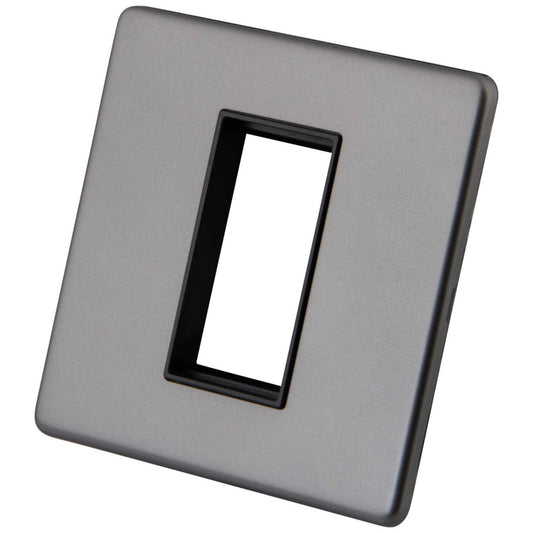 M2 Decorative Screwless 1 Gang 1 Module Media Plate Black Insert Gunmetal