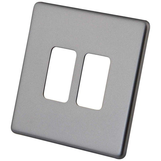 M2 Decorative Screwless 2 Gang Grid Front Plate Gunmetal