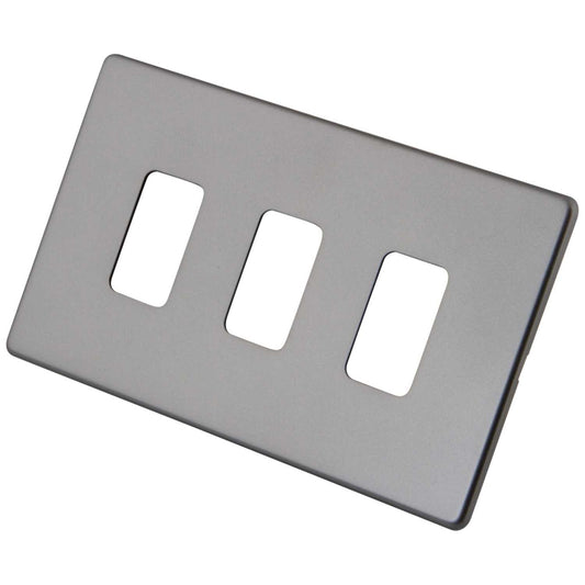 M2 Decorative Screwless 3 Gang Grid Front Plate Gunmetal