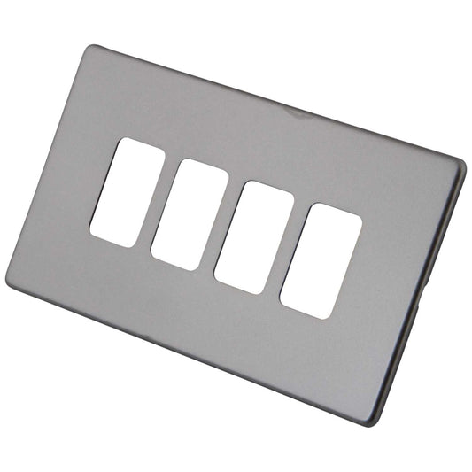 M2 Decorative Screwless 4 Gang Grid Front Plate Gunmetal