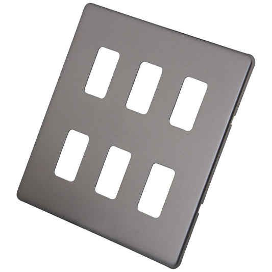 M2 Decorative Screwless 6 Gang Grid Front Plate Gunmetal
