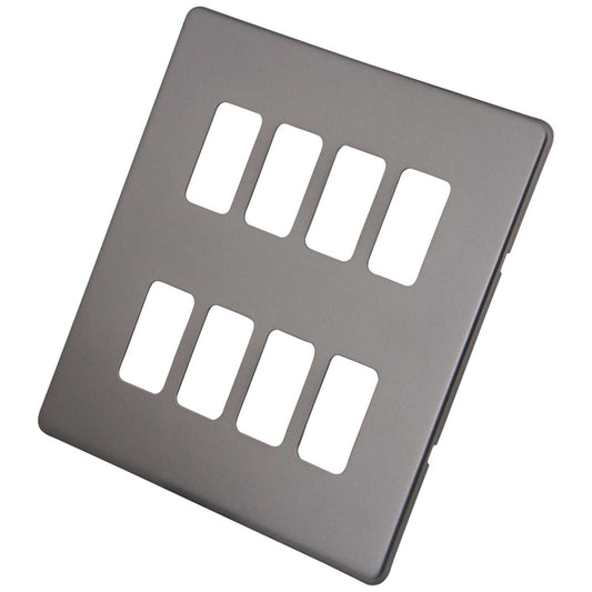 M2 Decorative Screwless 8 Gang Grid Front Plate Gunmetal