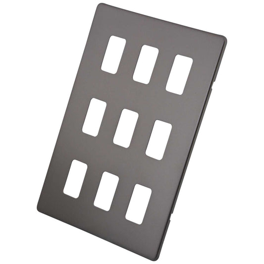 M2 Decorative Screwless 9 Gang Grid Front Plate Gunmetal