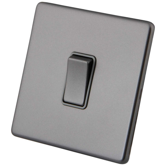 M2 Decorative Screwless 10A 1 Gang 2 Way Light Switch Grey Insert Gunmetal