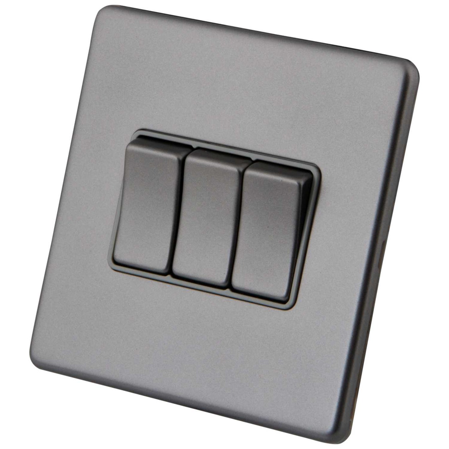 M2 Decorative Screwless 10A 3 Gang 2 Way Light Switch Grey Insert Gunmetal
