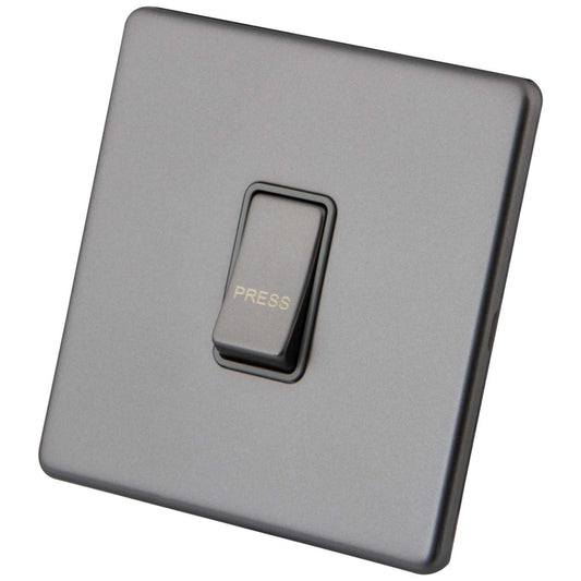 M2 Decorative Screwless 10A 1 Gang Retractive Switch Grey Insert Gunmetal