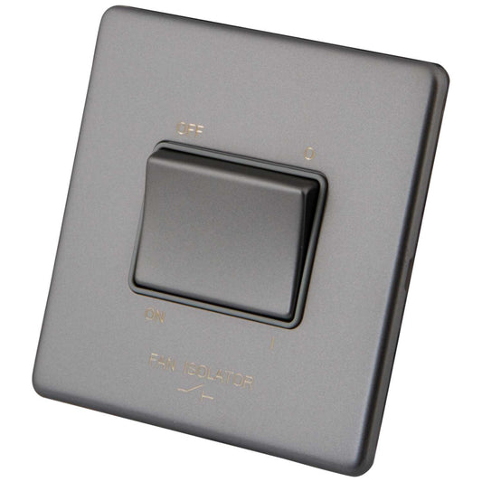 M2 Decorative Screwless 6A Triple Pole Fan Isolator Grey Insert Gunmetal