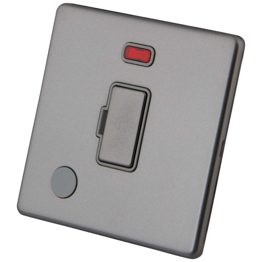 M2 Decorative Screwless 13A Unswitched Fused Spur with Neon and F/Outlet Grey Insert Gunmetal
