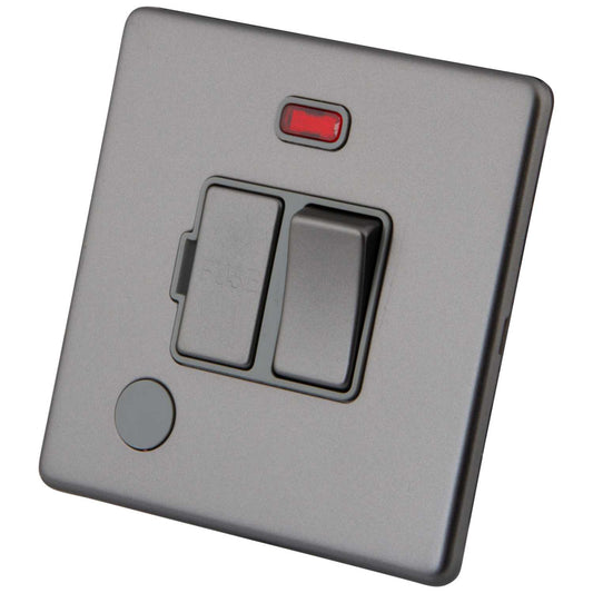 M2 Decorative Screwless 13A Switched Fused Spur with Neon and F/Outlet Grey Insert Gunmetal