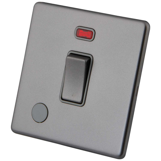 M2 Decorative Screwless 20A DP Switch with Neon and Flex Outlet Grey Insert Gunmetal