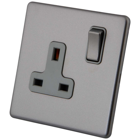 M2 Decorative Screwless 13A 1 Gang DP Switched Socket Grey Insert Gunmetal