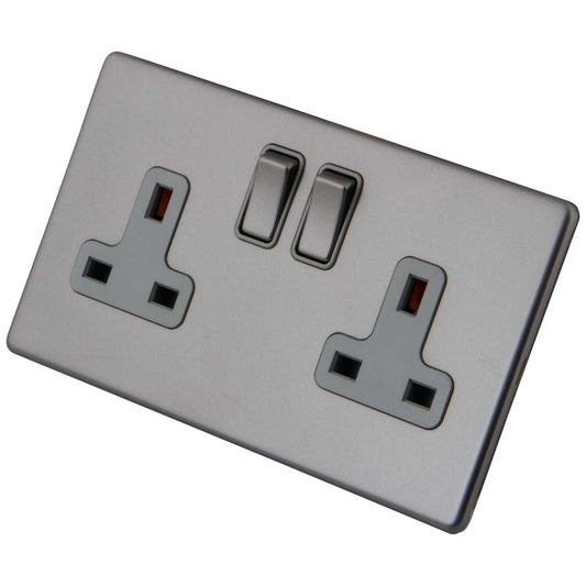 M2 Decorative Screwless 13A 2 Gang DP Switched Socket Grey Insert Gunmetal