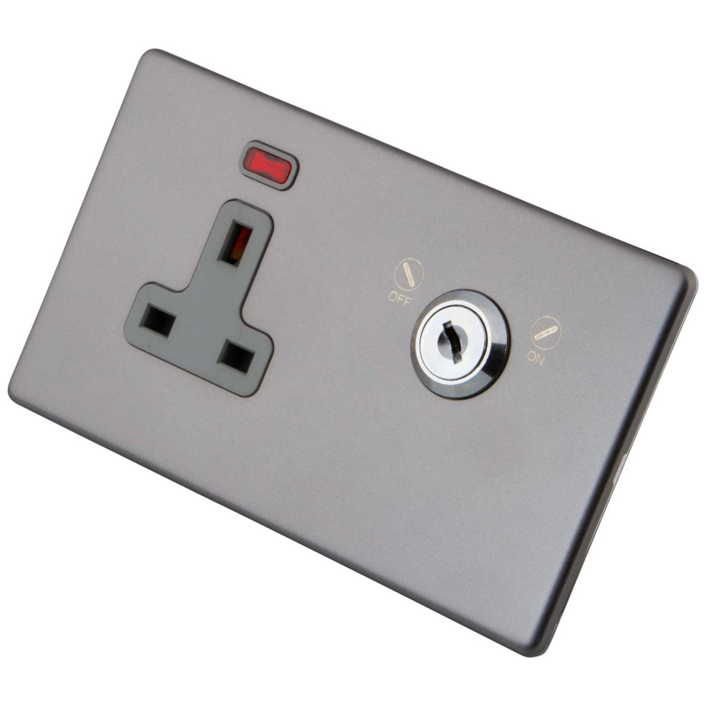 M2 Decorative Screwless 13A DP Key Lockable Socket Grey Insert Gunmetal