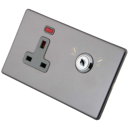 M2 Decorative Screwless 13A DP Key Lockable Socket Grey Insert Gunmetal