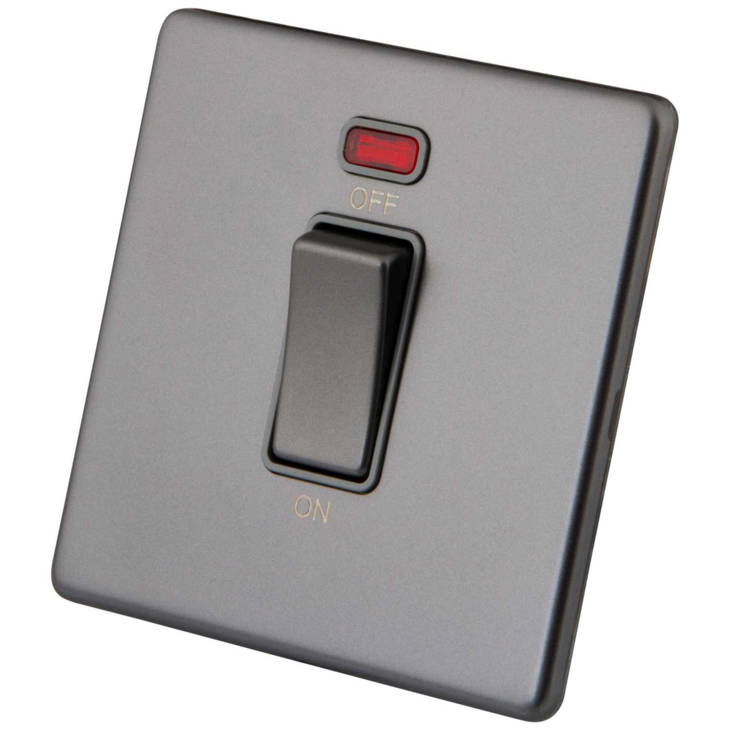 M2 Decorative Screwless 45A 1 Gang DP Switch with Neon Grey Insert Gunmetal