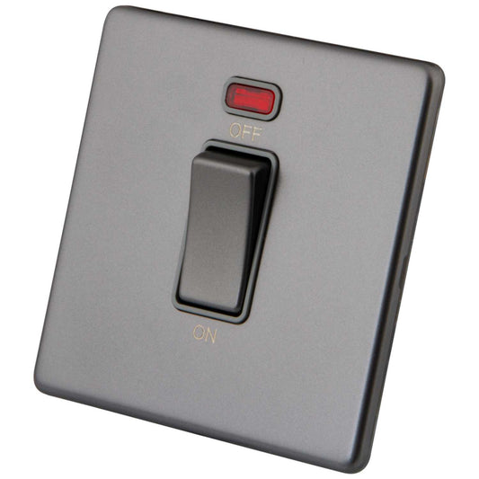 M2 Decorative Screwless 45A 1 Gang DP Switch with Neon Grey Insert Gunmetal