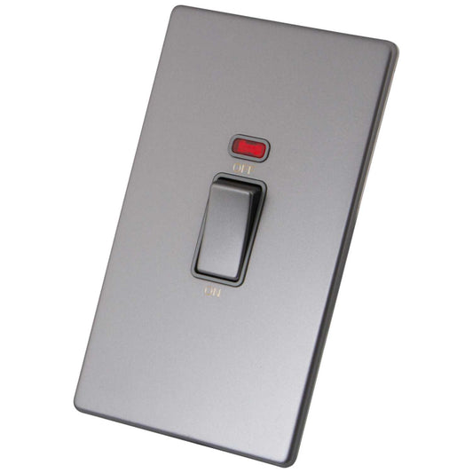 M2 Decorative Screwless 45A 2 Gang DP Switch with Neon Grey Insert Gunmetal