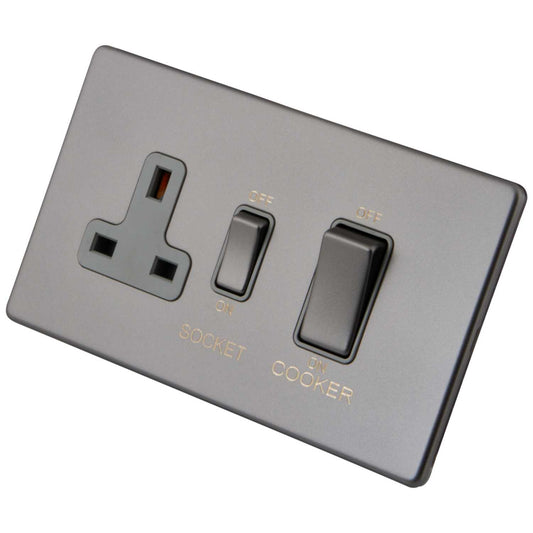 M2 Decorative Screwless 45A Cooker Control Unit Grey Insert Gunmetal