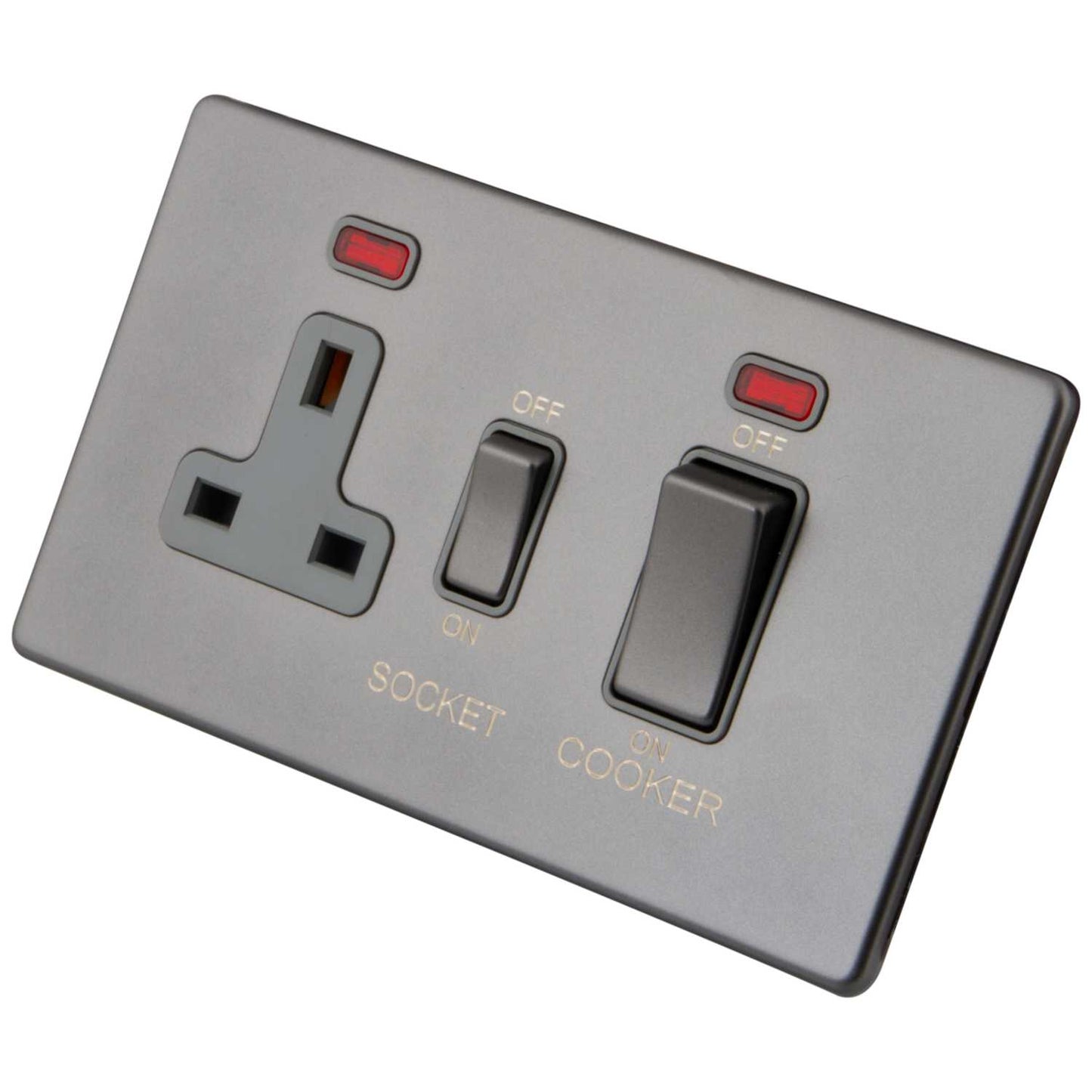 M2 Decorative Screwless 45A Cooker Control Unit with Neon Grey Insert Gunmetal