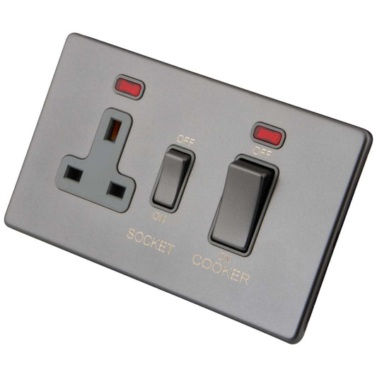 M2 Decorative Screwless 45A Cooker Control Unit with Neon Grey Insert Gunmetal
