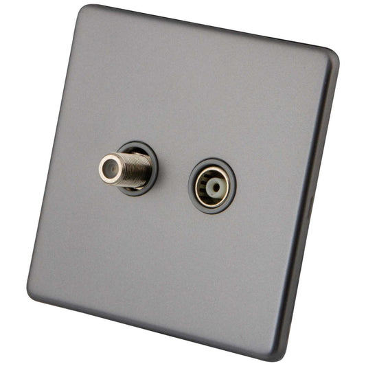 M2 Decorative Screwless 1 Gang Satellite and Coaxial Socket Grey Insert Gunmetal