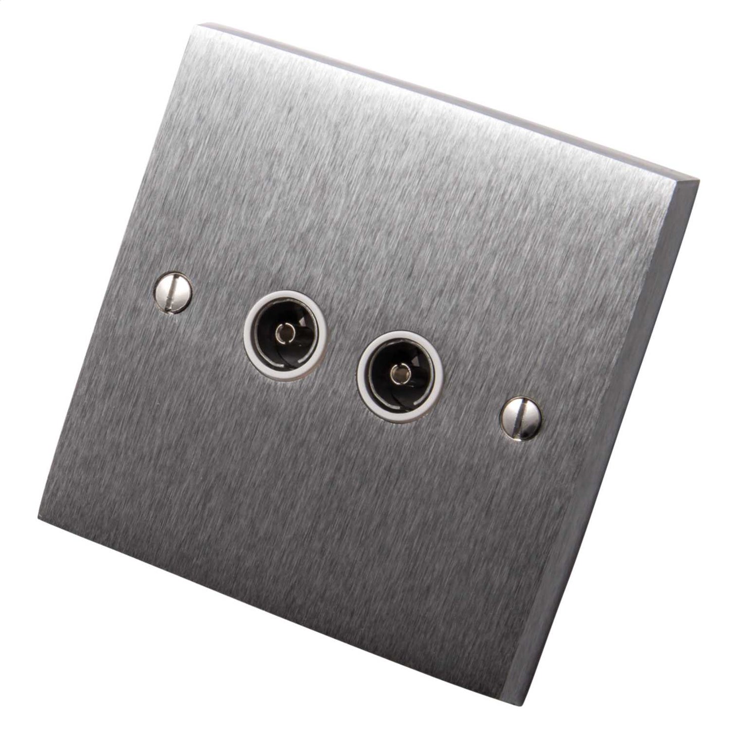 Heritage Brass 2 Gang Coaxial Non Isolated Socket White Insert Satin Chrome