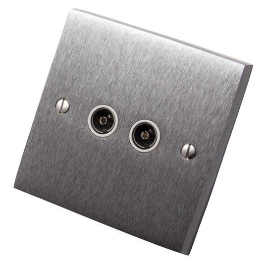 Heritage Brass 2 Gang Coaxial Non Isolated Socket White Insert Satin Chrome