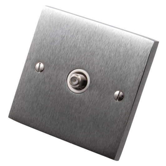 Heritage Brass 1 Gang Satellite Socket with White Insert Satin Chrome