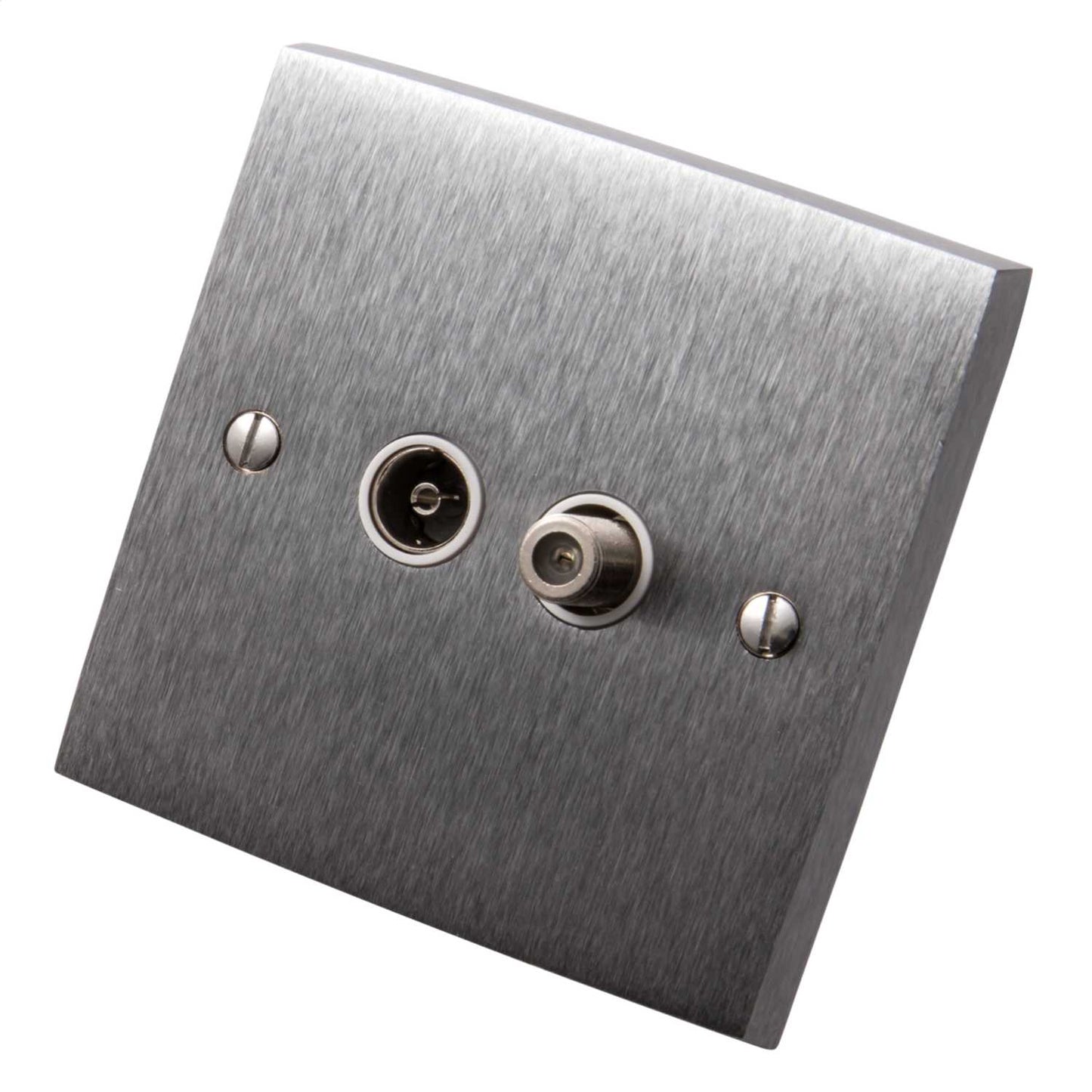 Heritage Brass 1 Gang Coaxial Satellite Socket White Insert Satin Chrome