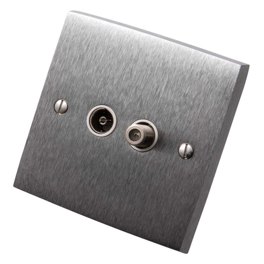 Heritage Brass 1 Gang Coaxial Satellite Socket White Insert Satin Chrome