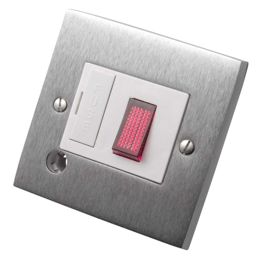 Heritage Brass 13A Switched Fused Spur with Neon and Flex Outlet White Insert Satin Chrome